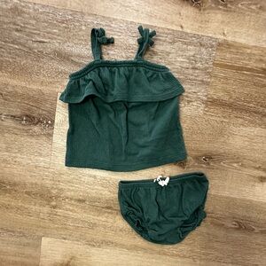 Green Ruffled Tank Top and Bottom Set